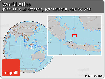 Gray Location Map of the Area around 4° 32' 58" S, 108° 1' 30" E