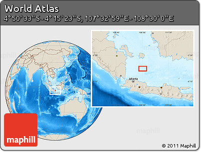 Shaded Relief Location Map of the Area around 4° 32' 58" S, 108° 1' 30" E