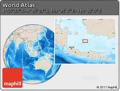 Shaded Relief Location Map of the Area around 4° 32' 58" S, 109° 43' 29" E