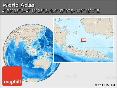Shaded Relief Location Map of the Area around 4° 32' 58" S, 109° 43' 29" E