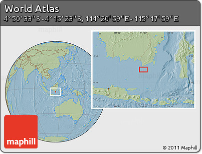 Savanna Style Location Map of the Area around 4° 32' 58" S, 114° 49' 29" E, hill shading
