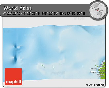 Physical 3D Map of the Area around 4° 32' 58" S, 119° 4' 29" E