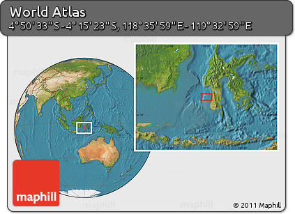 Satellite Location Map of the Area around 4° 32' 58" S, 119° 4' 29" E