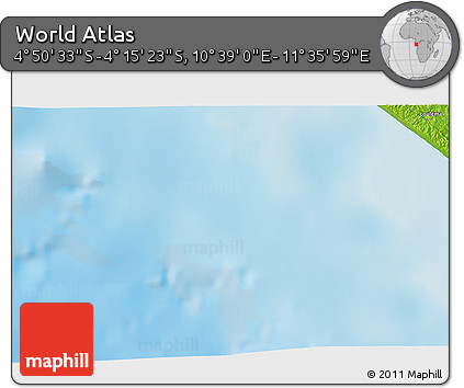 Physical 3D Map of the Area around 4° 32' 58" S, 11° 7' 30" E