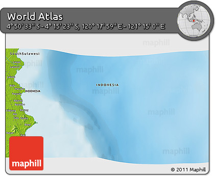 Physical 3D Map of the Area around 4° 32' 58" S, 120° 46' 30" E