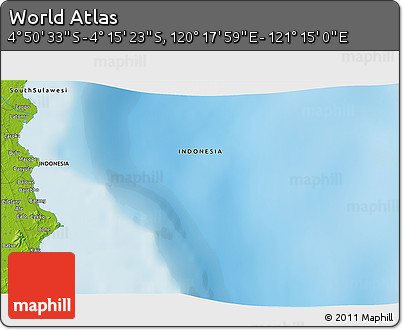 Physical 3D Map of the Area around 4° 32' 58" S, 120° 46' 30" E