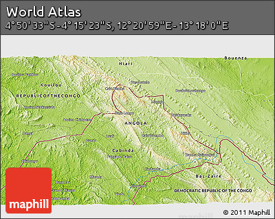 Physical 3D Map of the Area around 4° 32' 58" S, 12° 49' 29" E