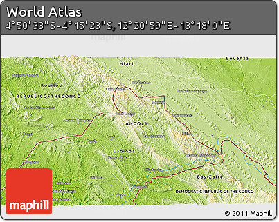 Physical 3D Map of the Area around 4° 32' 58" S, 12° 49' 29" E
