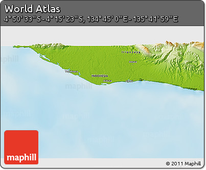 Physical 3D Map of the Area around 4° 32' 58" S, 135° 13' 29" E