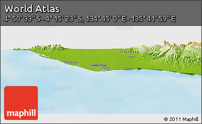 Physical Panoramic Map of the Area around 4° 32' 58" S, 135° 13' 29" E