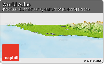 Physical Panoramic Map of the Area around 4° 32' 58" S, 135° 13' 29" E
