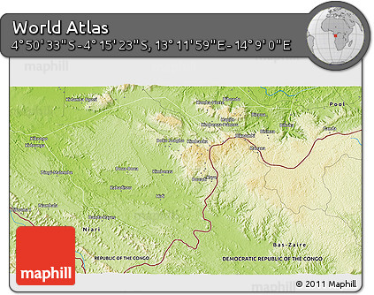Physical 3D Map of the Area around 4° 32' 58" S, 13° 40' 30" E