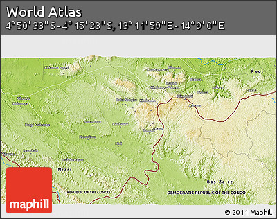 Physical 3D Map of the Area around 4° 32' 58" S, 13° 40' 30" E