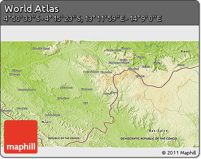 Physical 3D Map of the Area around 4° 32' 58" S, 13° 40' 30" E