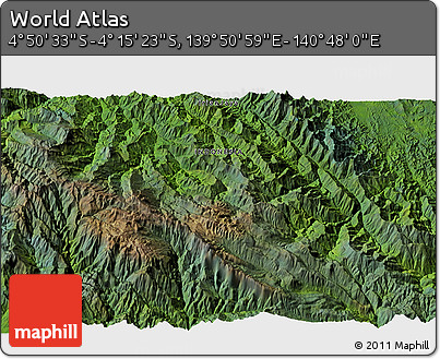 Satellite 3D Map of the Area around 4° 32' 58" S, 140° 19' 29" E