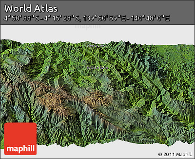 Satellite 3D Map of the Area around 4° 32' 58" S, 140° 19' 29" E