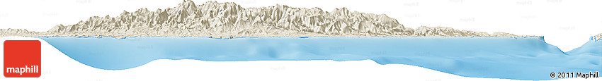Shaded Relief Horizon Map of the Area around 4° 32' 58" S, 145° 25' 30" E