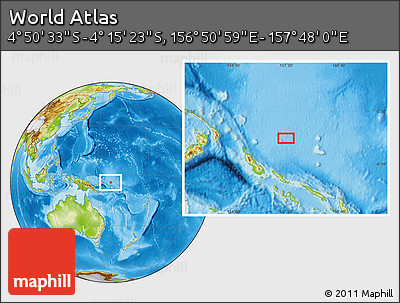 Physical Location Map of the Area around 4° 32' 58" S, 157° 19' 29" E