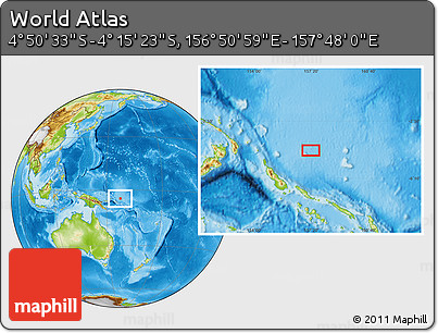 Physical Location Map of the Area around 4° 32' 58" S, 157° 19' 29" E