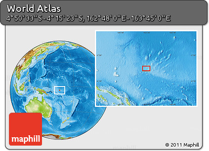 Physical Location Map of the Area around 4° 32' 58" S, 163° 16' 30" E