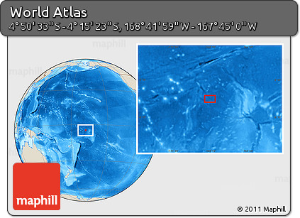 Shaded Relief Location Map of the Area around 4° 32' 58" S, 168° 13' 29" W