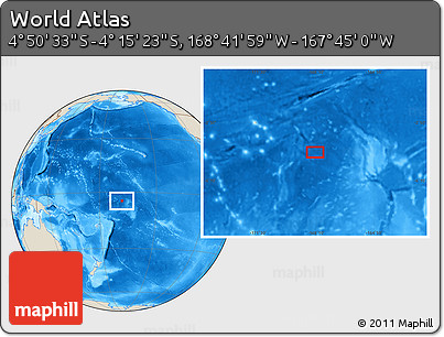 Shaded Relief Location Map of the Area around 4° 32' 58" S, 168° 13' 29" W