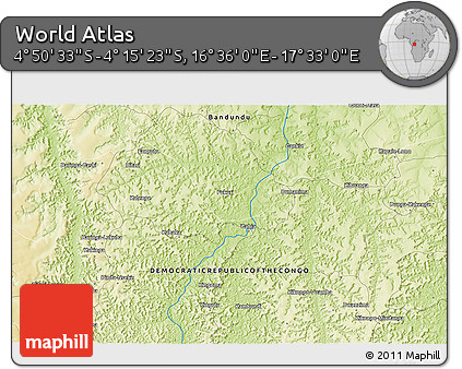 Physical 3D Map of the Area around 4° 32' 58" S, 17° 4' 30" E