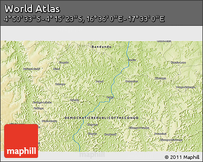 Physical 3D Map of the Area around 4° 32' 58" S, 17° 4' 30" E