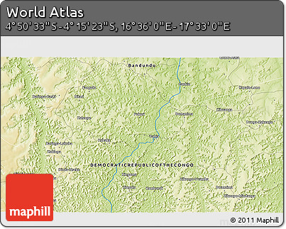 Physical 3D Map of the Area around 4° 32' 58" S, 17° 4' 30" E