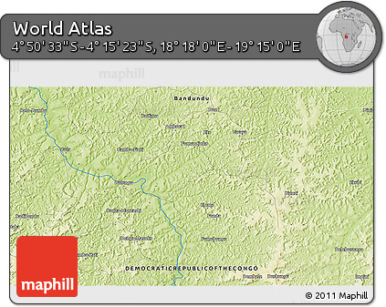 Physical 3D Map of the Area around 4° 32' 58" S, 18° 46' 29" E