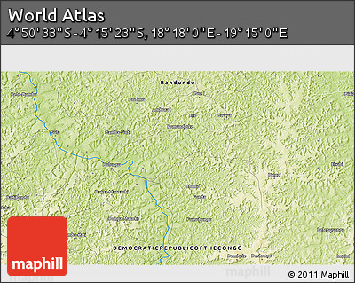 Physical 3D Map of the Area around 4° 32' 58" S, 18° 46' 29" E
