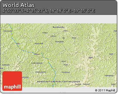 Physical 3D Map of the Area around 4° 32' 58" S, 18° 46' 29" E