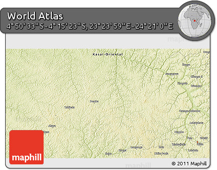 Physical 3D Map of the Area around 4° 32' 58" S, 23° 52' 30" E