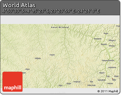 Physical 3D Map of the Area around 4° 32' 58" S, 23° 52' 30" E