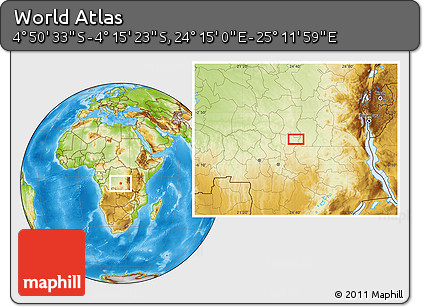 Physical Location Map of the Area around 4° 32' 58" S, 24° 43' 30" E