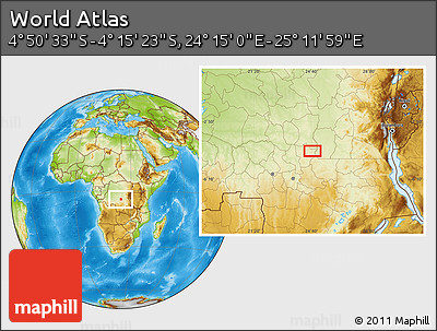 Physical Location Map of the Area around 4° 32' 58" S, 24° 43' 30" E