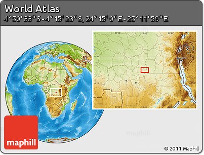Physical Location Map of the Area around 4° 32' 58" S, 24° 43' 30" E