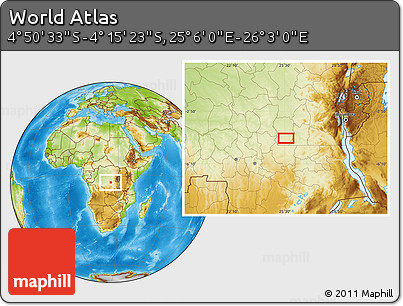 Physical Location Map of the Area around 4° 32' 58" S, 25° 34' 30" E