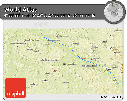 Physical 3D Map of the Area around 4° 32' 58" S, 26° 25' 29" E