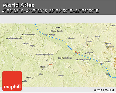 Physical 3D Map of the Area around 4° 32' 58" S, 26° 25' 29" E