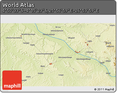 Physical 3D Map of the Area around 4° 32' 58" S, 26° 25' 29" E