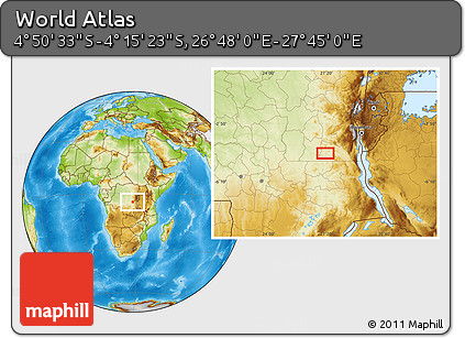 Physical Location Map of the Area around 4° 32' 58" S, 27° 16' 29" E