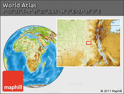 Physical Location Map of the Area around 4° 32' 58" S, 27° 16' 29" E
