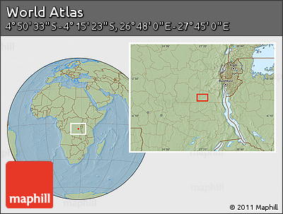 Savanna Style Location Map of the Area around 4° 32' 58" S, 27° 16' 29" E, hill shading