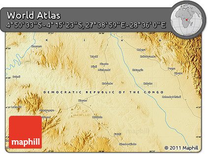 Physical Map of the Area around 4° 32' 58" S, 28° 7' 30" E