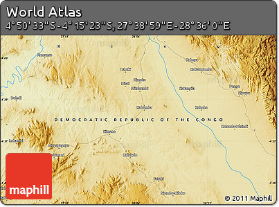 Physical Map of the Area around 4° 32' 58" S, 28° 7' 30" E