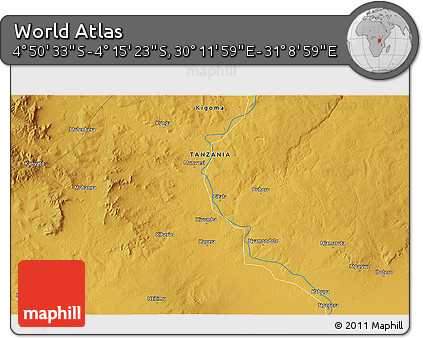 Physical 3D Map of the Area around 4° 32' 58" S, 30° 40' 29" E