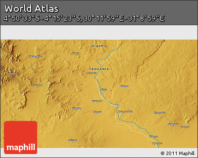 Physical 3D Map of the Area around 4° 32' 58" S, 30° 40' 29" E