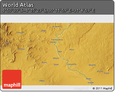Physical 3D Map of the Area around 4° 32' 58" S, 30° 40' 29" E