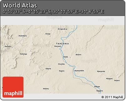 Shaded Relief 3D Map of the Area around 4° 32' 58" S, 30° 40' 29" E